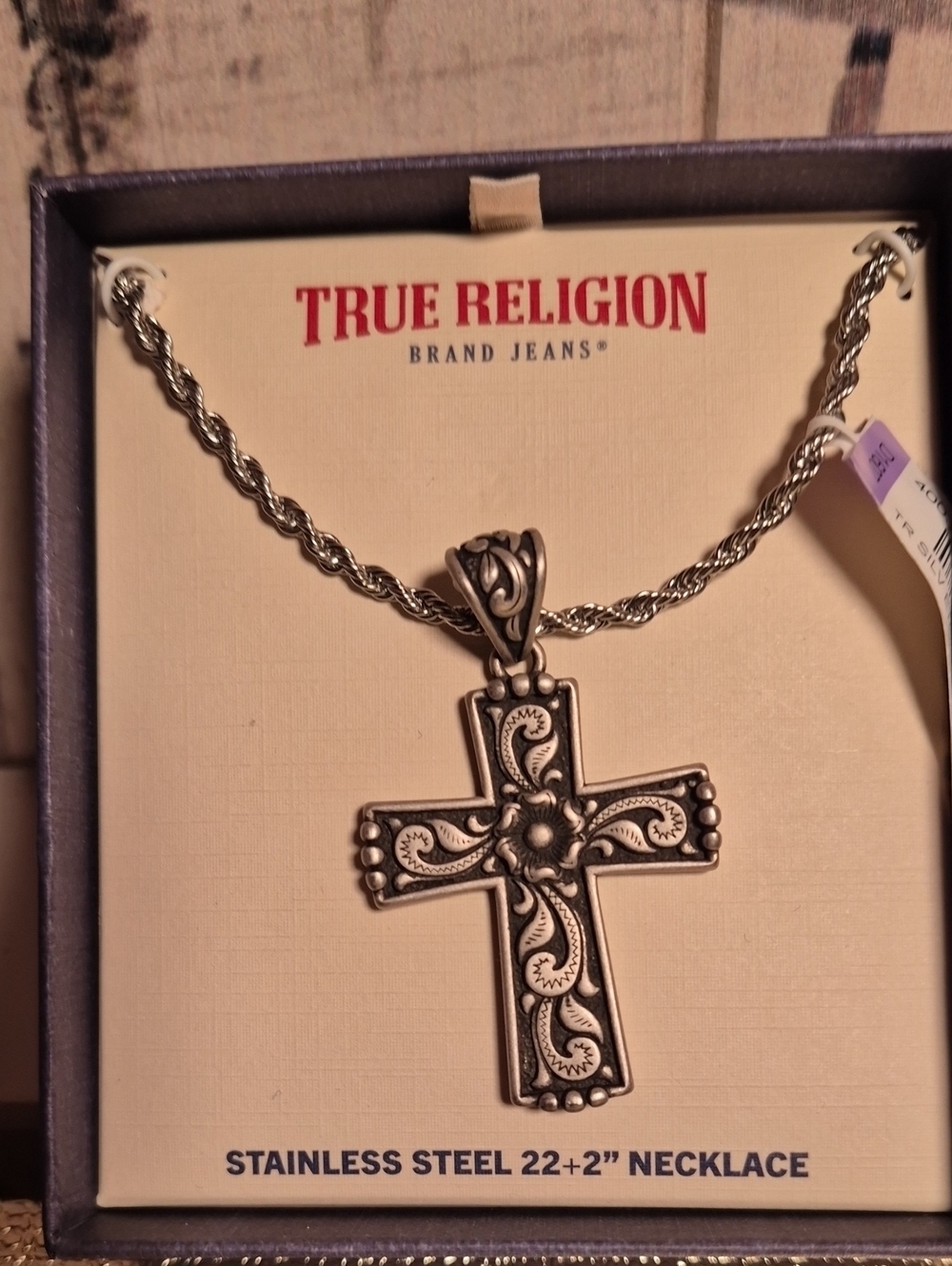 True Religion Silver-Tone Ornate Filigree Cross Necklace